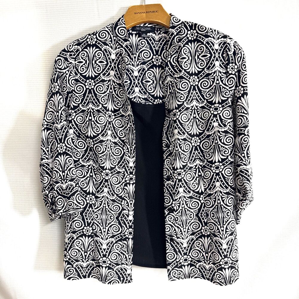Notations Black and White Faux 2-in-1 Blouse Women - PS - Paisley